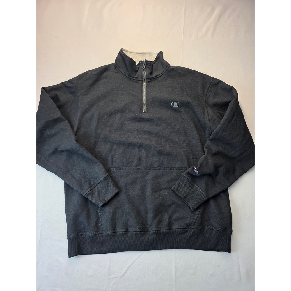 Champion Authentic Mens Black Quarter Zip Pullover Sweatshirt Fleece XL
